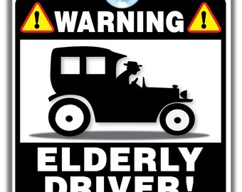Warning Elderly Driver Car Sign with Suction Cup, 14cm x 14cm, UV Resistant, Joke OAP Vehicle Notice
