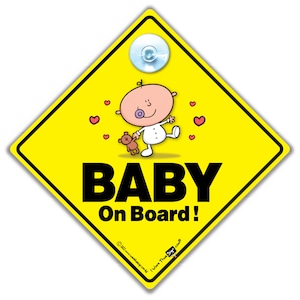 Znak „Baby On Board” Słodkie dziecko i niedźwiedź, Znak „Baby On Board” w samochodzie, Znak samochodowy z przyssawką o wysokiej widoczności dla dziecka w samochodzie, Znak dla dziecka w pojeździe
