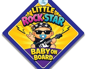 Little Rockstar Baby on Board Car Sign, Rock Star Theme Child Alert (14cm)