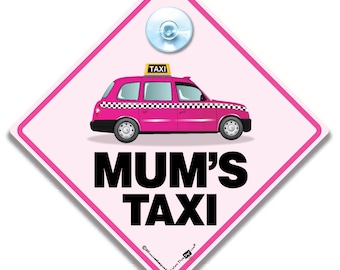 Cartello taxi della mamma. Cartello taxi della mamma, cartello taxi rosa nero della mamma. Cartello taxi nero di Londra, taxi della mamma - 14 cm x 14 cm x 2 cm