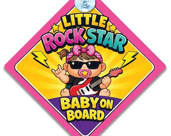 Little Rockstar Baby on Board Car Sign, Rock Star Theme Child Alert (14cm)