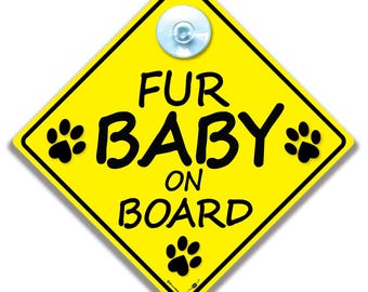 Dog on Board Car Sign, Yellow Paw Print Window Decal, Suction Cup Warning