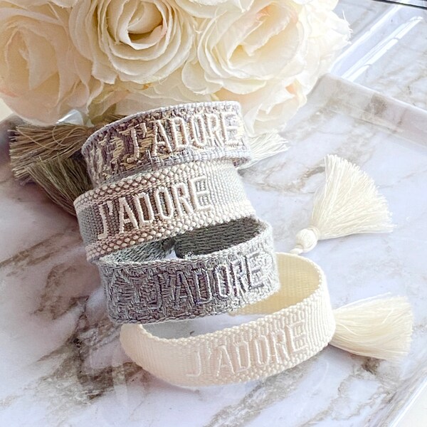 J'ADORE Embroidered Woven Friendship Bracelets Tassel Bracelets Embroidered Fonts Bracelets Inspired Designer Friendship Bracelet