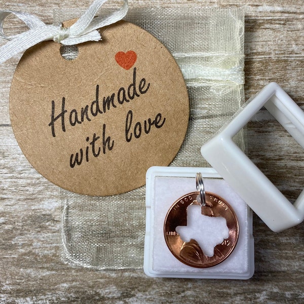 CHARITY lucky penny cut out TEXAS cutout penny charm keyring charm pocket charm TEXAS unique penny keepsake charm gift Handmade With Love