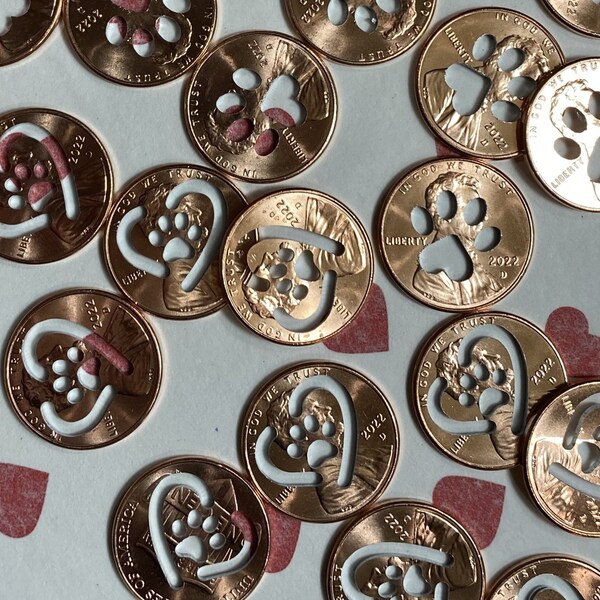 CHARITY 2024 penny cut out PAW PRINT & Heart penny 25+ penny keepsake charm puppy paw penny charm pet Memorial penny gift Handmade With Love