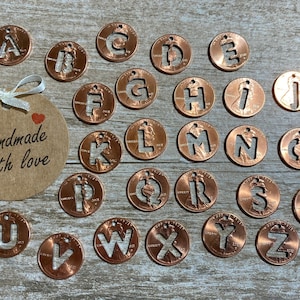 CHARITY lucky penny cut out LETTERS penny cutout charm keyring charm pocket charm penny keepsake penny gift Handmade With Love