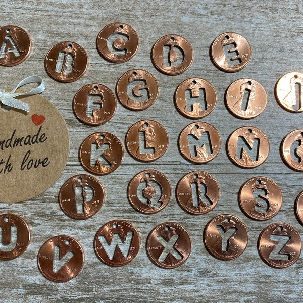 CHARITY lucky penny cut out LETTERS penny cutout charm keyring charm pocket charm penny keepsake penny gift Handmade With Love