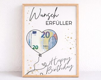 Regalo en efectivo - Cumpleaños - Cumplidor de deseos - Regalo de cumpleaños de último minuto - Regalo de cumpleaños - PDF para descarga instantánea - Regalo