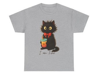 Funny Cat T-Shirt - 'I am Fine' Boba Tea Graphic Tee