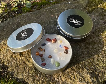 hidden crystal candle | mystery crystal candle (clean sage & patchouli scent)
