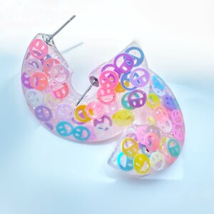 Pink Resin hoop earrings, Aesthetic, smiley face, jewelry