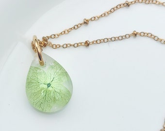 Hydrangea flower necklace//real flower pendant//spring gift