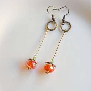 Orange Faceted Pumpkin Earrings: Antique Brass Dangles