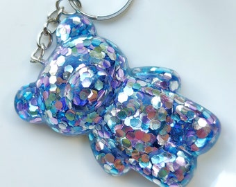 Chunky Glitter Gummy Bear Keychain: Handmade Resin Charm