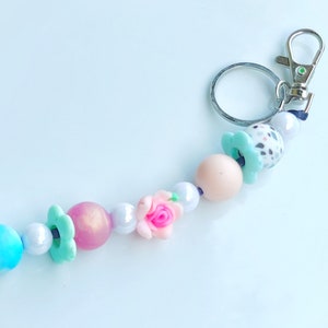 Silicone Beaded Keychain, Bubble, Beaded bag charm, lanyard for keys, pink