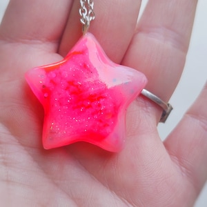 Puffy star pendant necklace,pink, star charms,gift for her