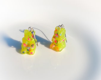 Neon gummy bear inspired earrings,dangly glow in the dark charm earrings