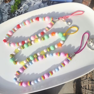 Rainbow beaded phone charm strap, bubble gum, phone chains, cell phone, lanyard