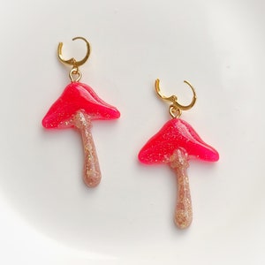 Red mushroom earrings, fungi,jewelry, gift