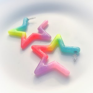 Resin Star Hoop Earrings: Pastel Rainbow Glitter, Hypoallergenic
