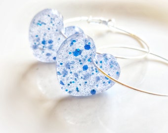 Silver hoop earrings,heart, charm hoops