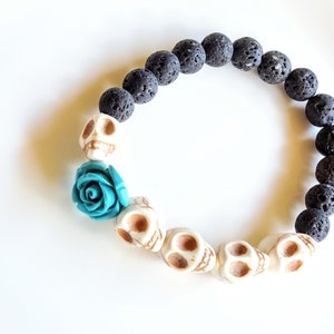 Skull beaded bracelet, flower bracelet