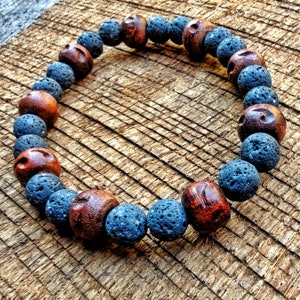 Black lava stone beaded bracelet for him