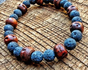 Black lava stone beaded bracelet for him