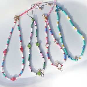 90s beaded phone charm strap,phone chain,phone lanyard, Y2K Aesthetic, Smiley Phone Charm