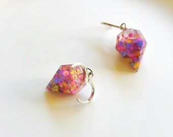 Pink Glitter Spike Huggie Earrings: Surgical Steel Goth Jewelry
