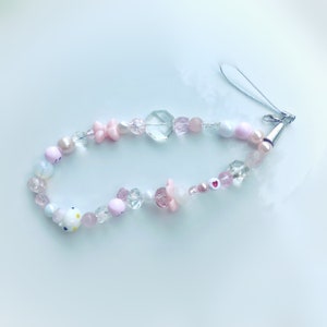 Pink. Pearl beaded phone charm/strap/wristlet