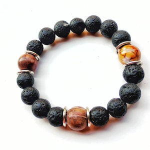 Lava Stone Agate Beaded Bracelet for Men
