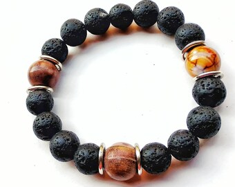 Lava Stone Agate Beaded Bracelet for Men
