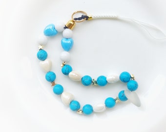 Heart beaded phone charm/strap/wristlet