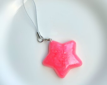 Pink Puffy Star Phone Charm: Y2K Keychain Accessory