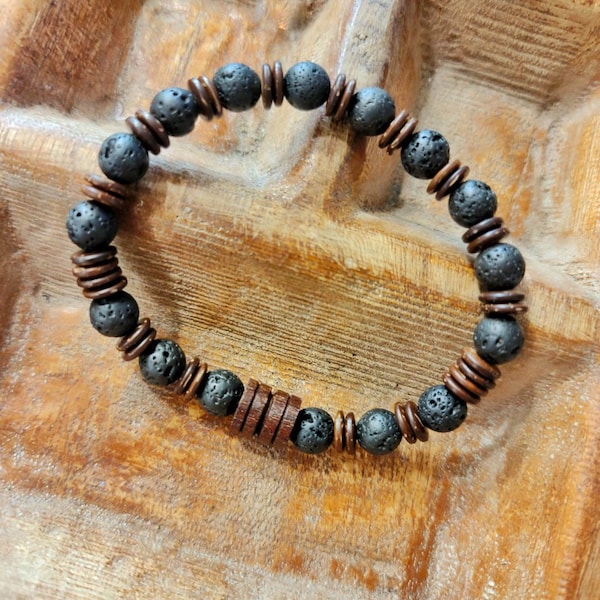 Men's bracelet/lava stone bracelet/organic bracelet for men/gift idea for dad/diffuser bead bracelet/men's minimalist bracelet gift/