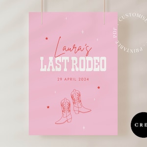 Cartello di benvenuto dell'ultimo Rodeo / PDF stampabile / Festa western di addio al nubilato / Segnaletica per galline / Discoteca Cow Girl / Rosso e rosa / Decorazione per feste