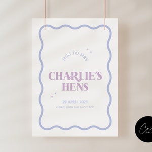 Purple Blue Hens Party Welcome Sign, Printable Hens Party sign, Blue Purple Bachelorette Party, Printable Welcome Sign, Pastel, Hens Sign