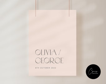 Simplistic Wedding Welcome Sign, Printable Welcome Sign, Wedding, Minimalist Simplistic Design, Customise Welcome Sign, Pink, Sleek, Signage