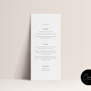 Modernes Hochzeitsmenü, druckbares Menü, Hochzeit, Minimalistisches Design, Menü anpassen, modernes Menü, Hauptmenü