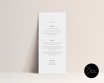 Modern Wedding Menu, Printable Menu, Wedding, Minimalist Simplistic Design, Customise Menu, Modern Menu, Mains Menu