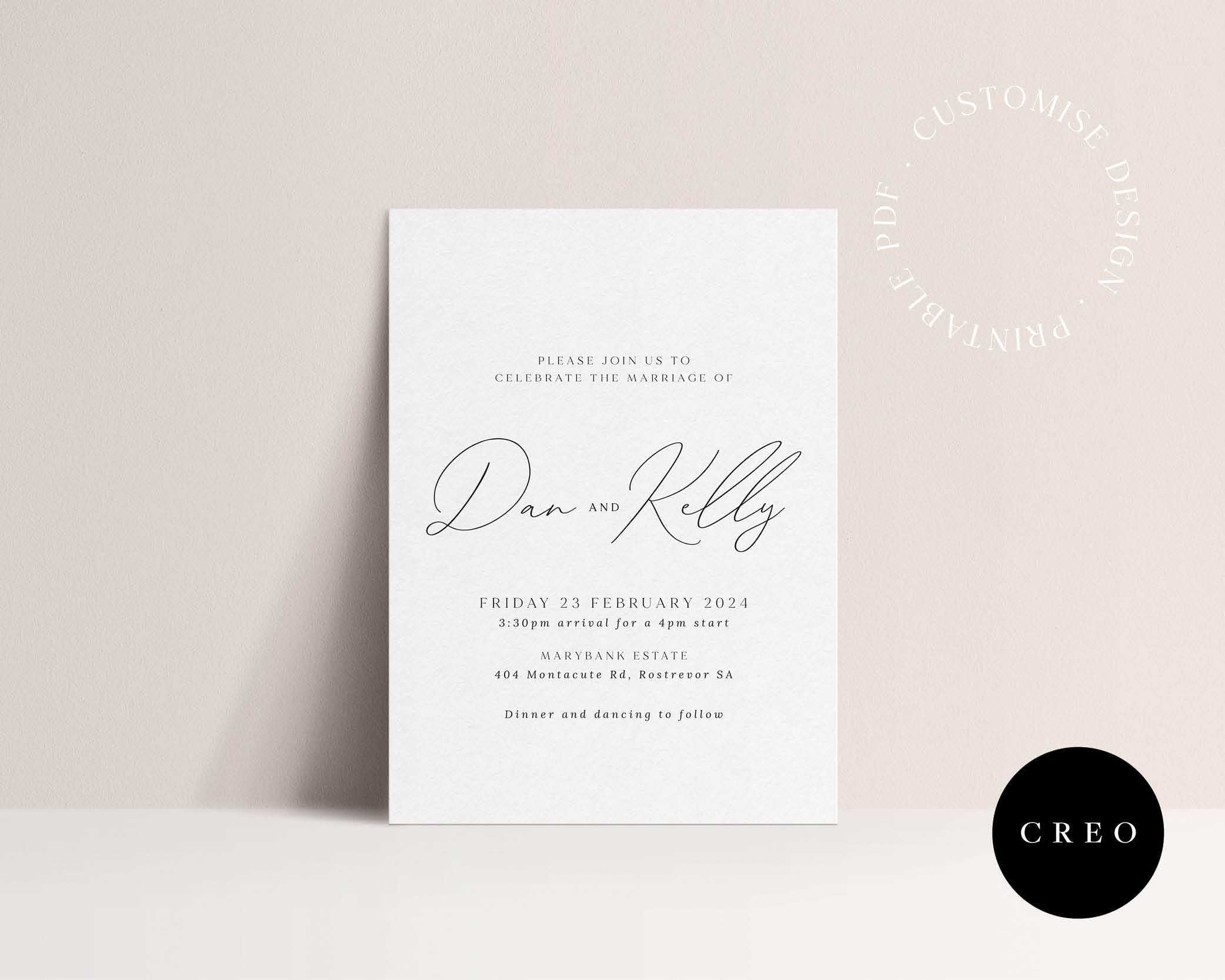 Modern Script Wedding Invitation, Modern Printable Invite, Simple ...