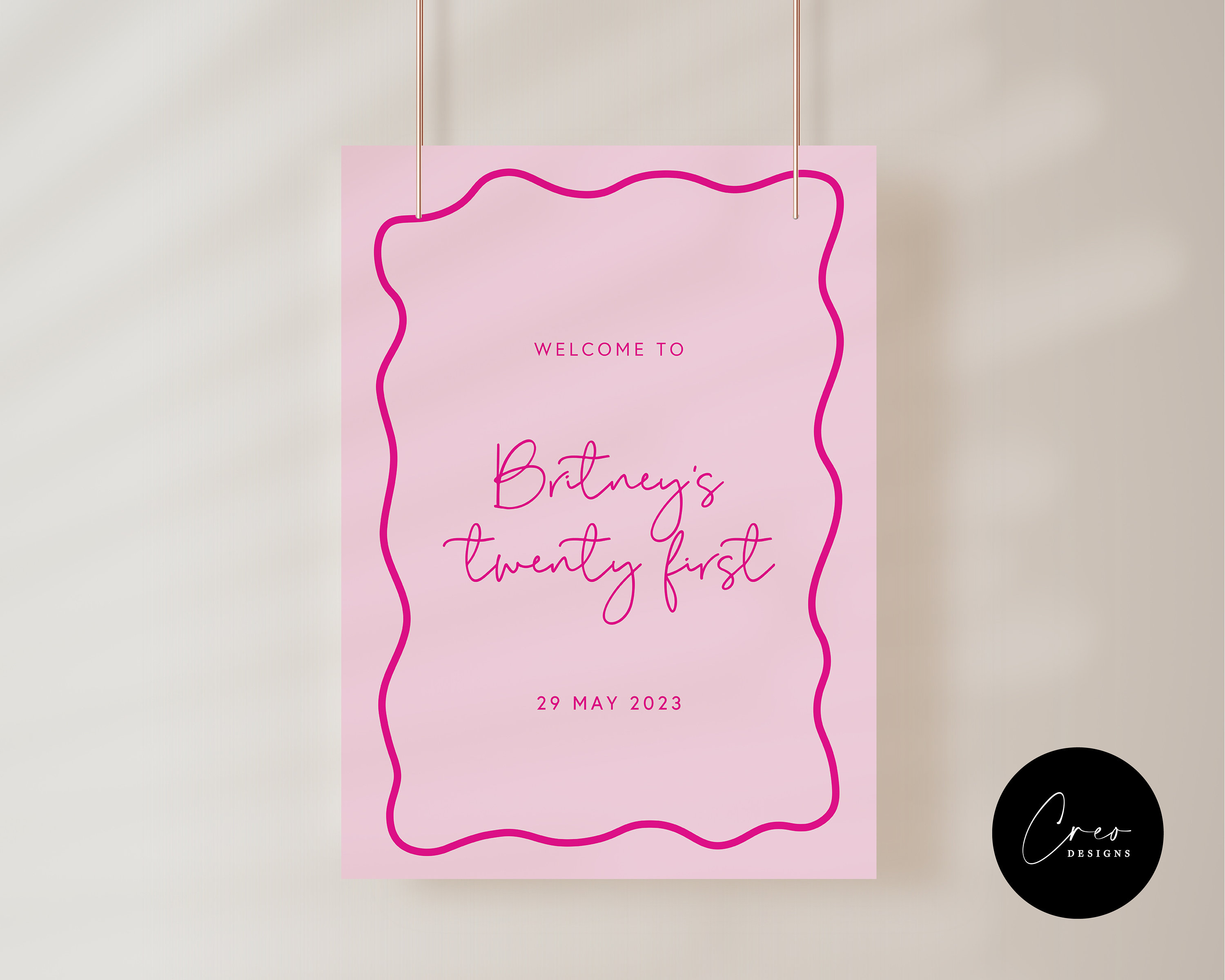 Pink 21st Birthday Welcome Sign, Printable Twenty First Welcome Sign ...