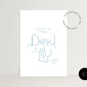 Hochzeit Willkommensschild, druckbares PDF, trendiges Willkommensschild, handgeschriebene Schrift, kursive Schrift, Kalligraphie Hochzeit Beschilderung, passen Sie das Design an