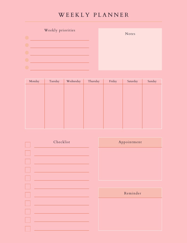 Printable Personal Planning Sheets Includes a Daily, Weekly, and