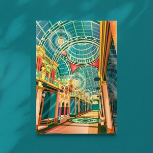 Leeds Victoria Quarter, Cross Arcade, Art Illustration Print, Colourful Artwork Poster, West Yorkshire, Gift image 2