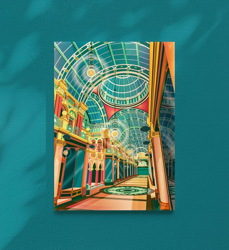 Leeds Victoria Quarter, Cross Arcade, Art Illustration Print, Colourful Artwork Poster, West Yorkshire, Gift image 2