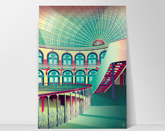 Leeds Corn Exchange on Call Lane, Art Illustration Print, Colourful Artwork Poster, West Yorkshire, Gift