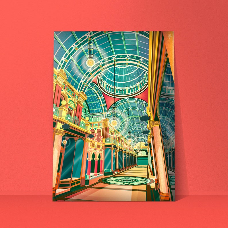 Leeds Victoria Quarter, Cross Arcade, Art Illustration Print, Colourful Artwork Poster, West Yorkshire, Gift image 4