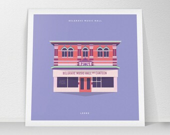 Belgrave Music Hall & Canteen, Leeds, West Yorkshire, Print, Artwork, Illustration Gift, 148mm x 148mm